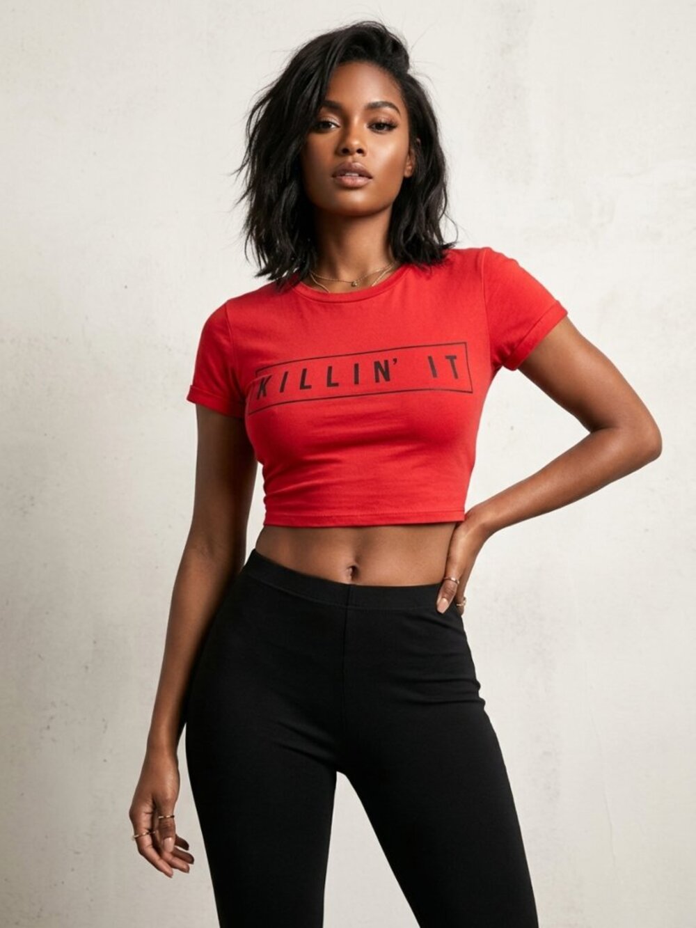 Red Crop Top Tee Shirt Size Small "Killin' It" Graphic